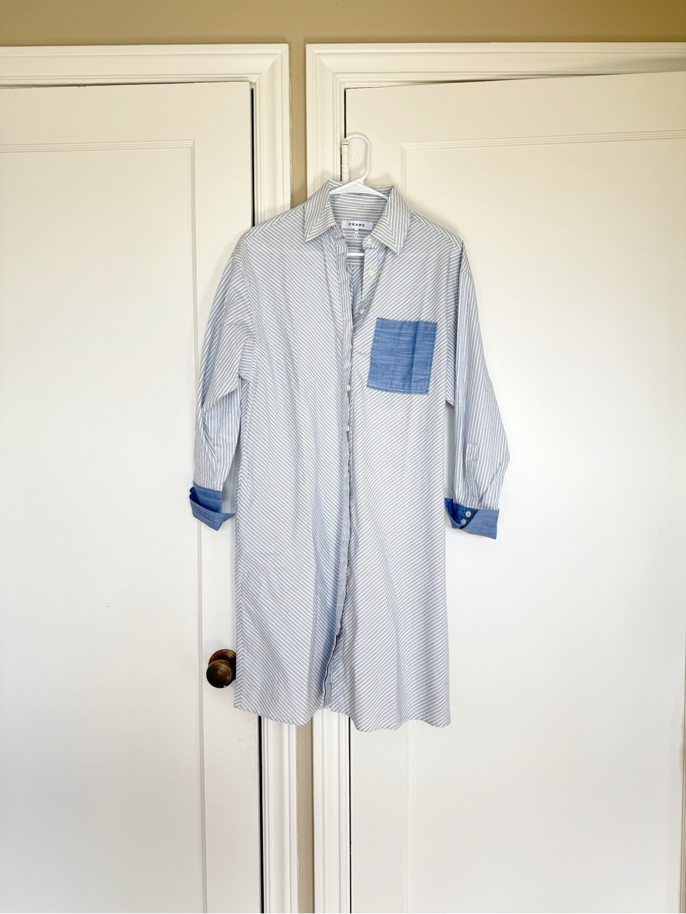 FRAME Striped Collared Button Down Shirt Dress